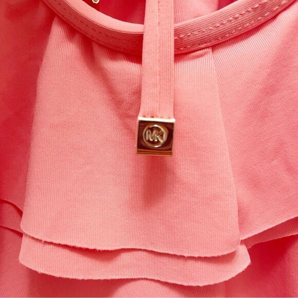 NWT Michael Kors Ruffled Low Cut One Piece Swimsuit Grapefruit Pink Size 10 NEW - Picture 10 of 16